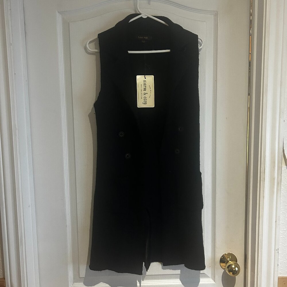 Love Tree “The Double Over” Long Knit Vest – Black – Size Small (NWT)